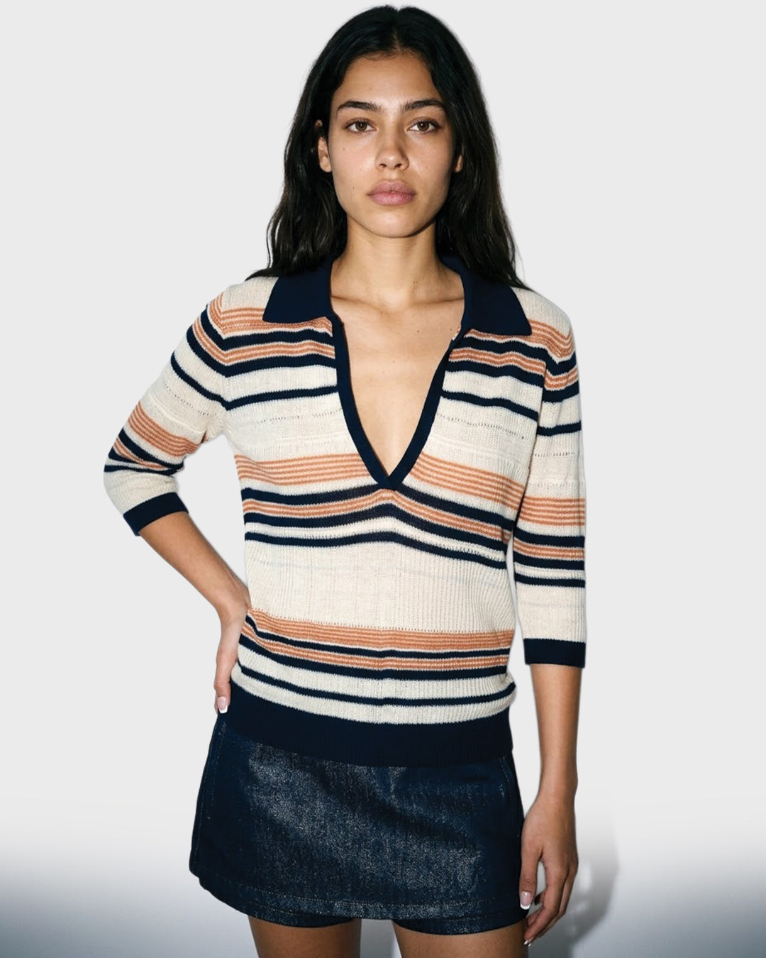 Pointelle Stripe Knit Polo