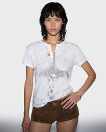 Leopard Crucifix Henley T-shirt