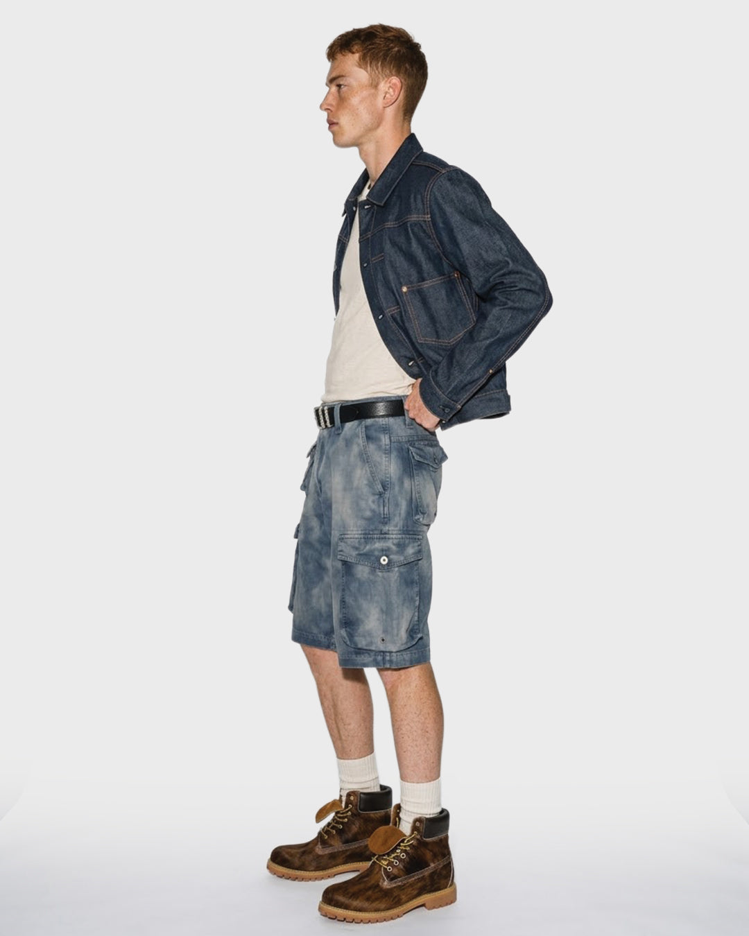 Shorts di jeans effetto candeggiato con bandana