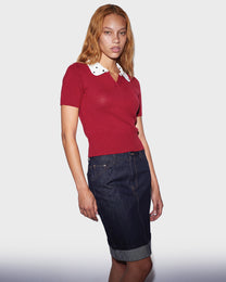 Spotted Collar Knit Polo