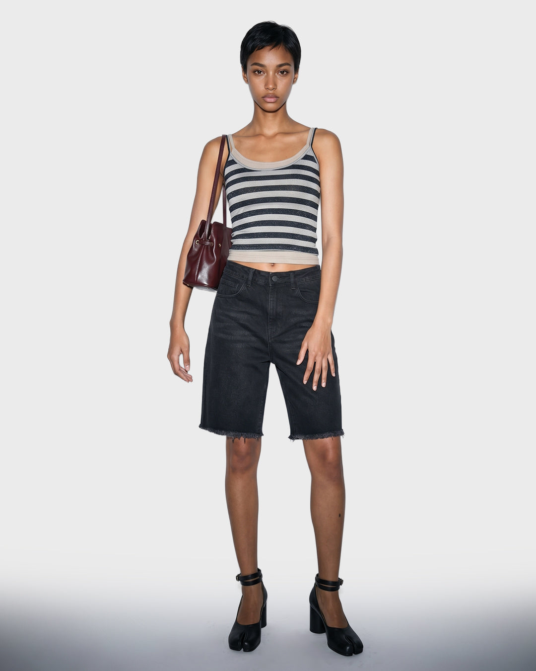 Off Black Frayed Denim Shorts