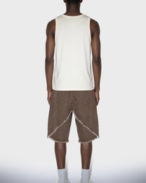 Tobacco Frayed Denim Shorts