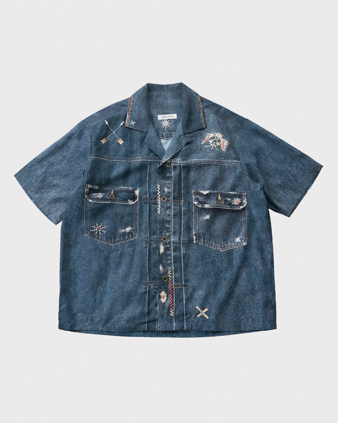 Camicia da campo Folk con stampa denim