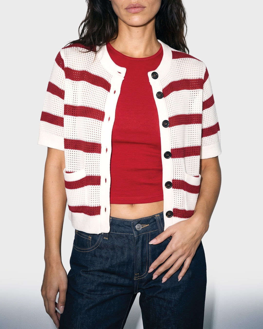 Open Stripe Knit Top