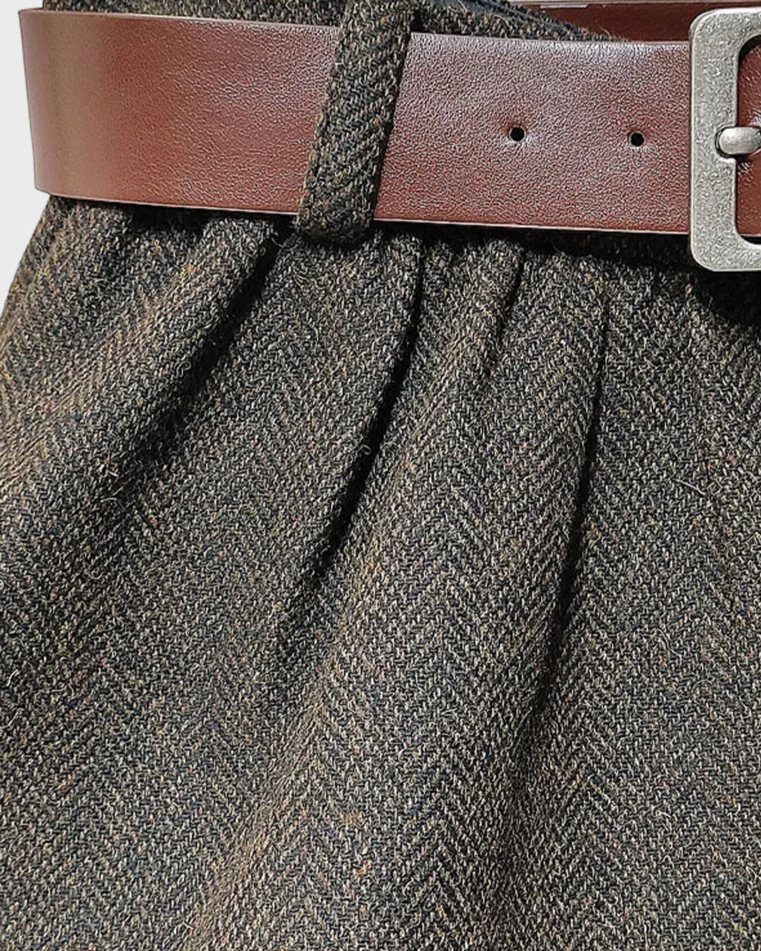 Belted Herringbone Skirt
