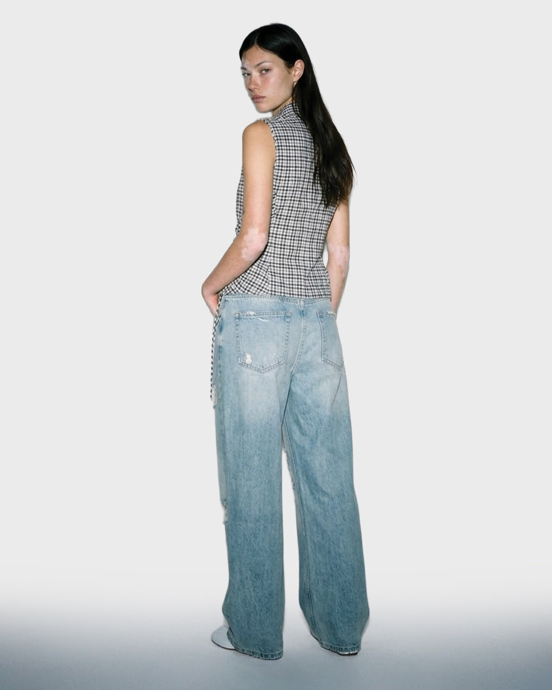 Ruched Gingham Blouse