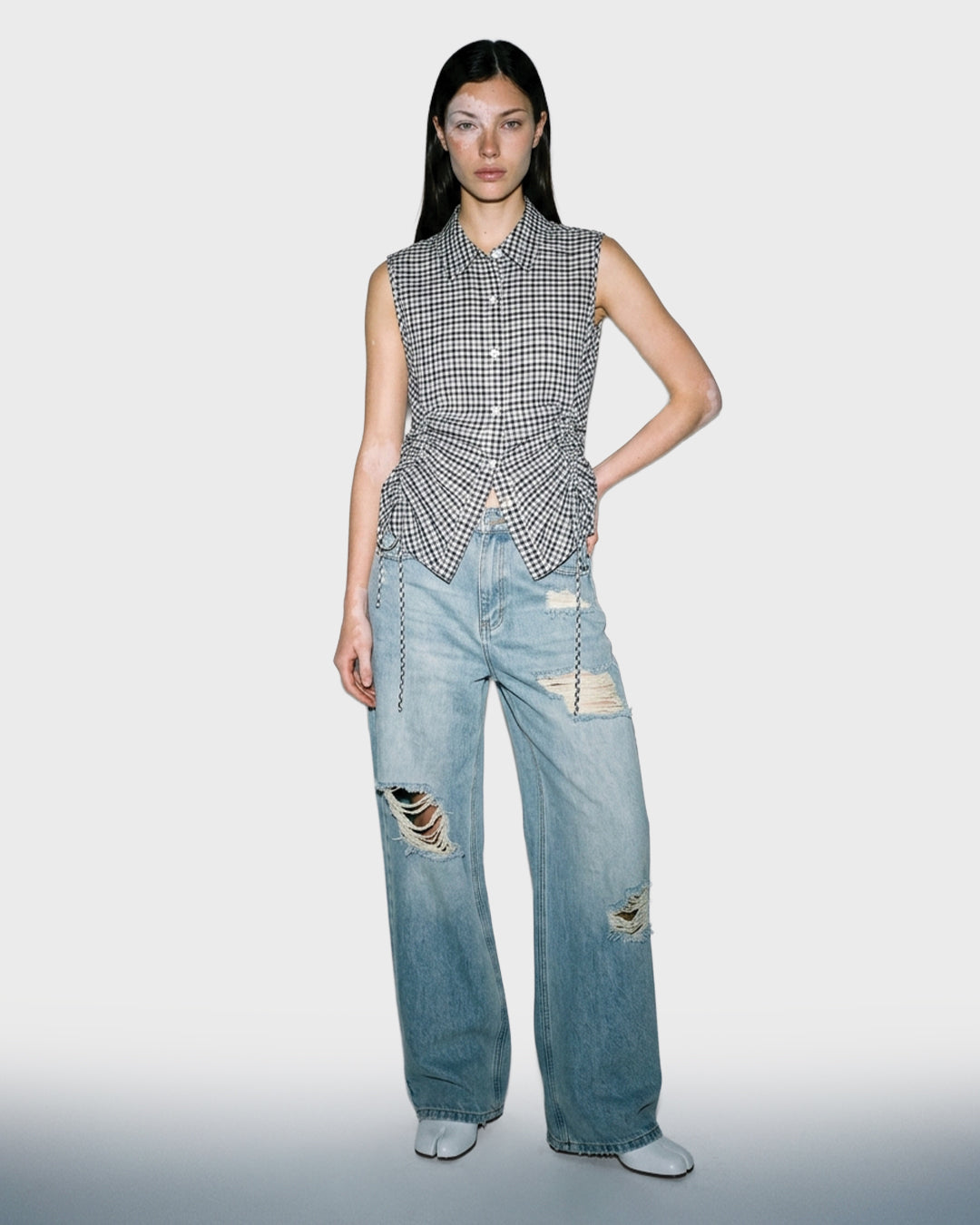 Ruched Gingham Blouse