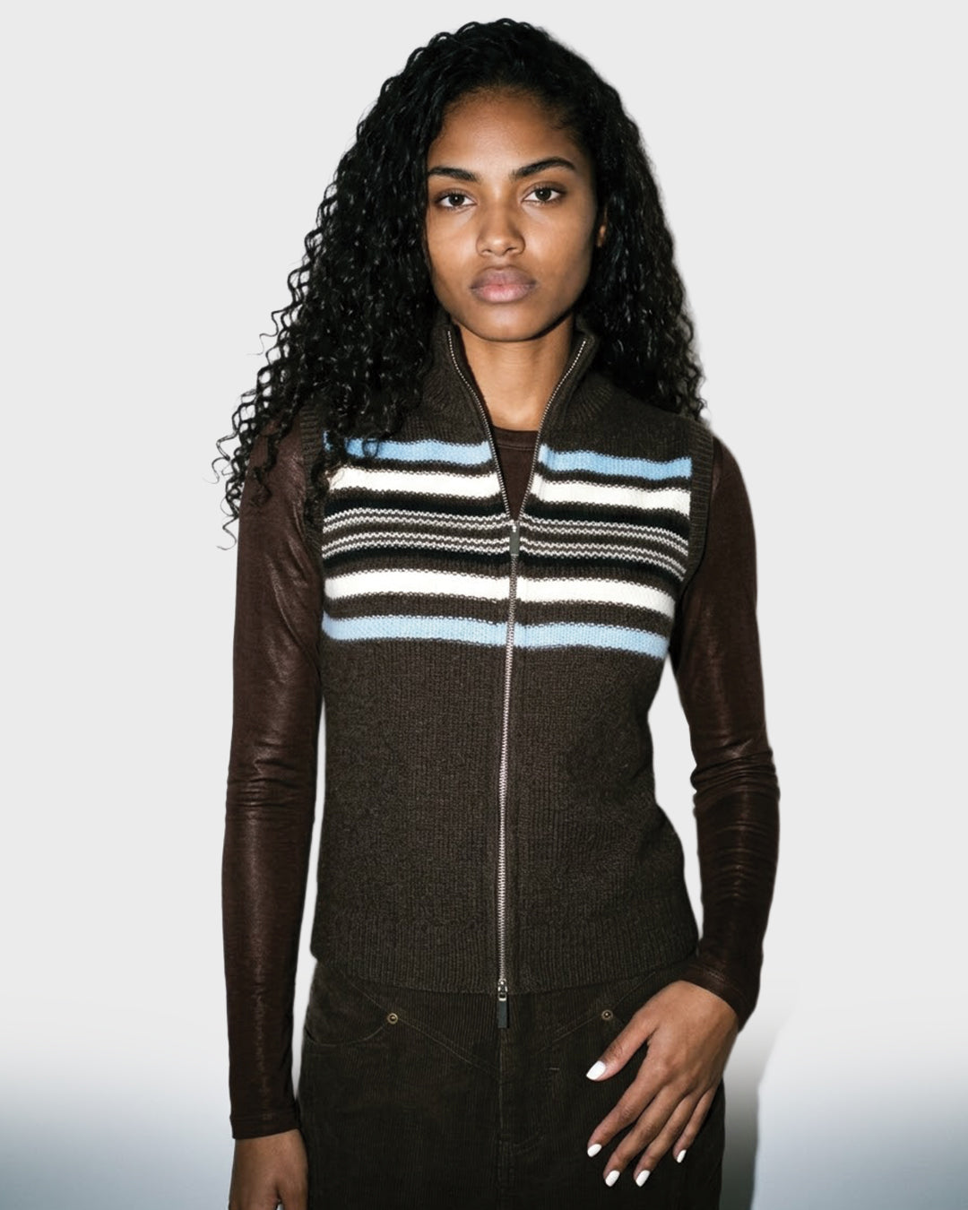 Chest Stripe Wool Zip Vest