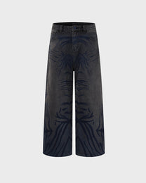 Stripe Bleed Wide Leg Jeans