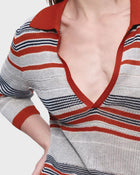 Pointelle Stripe Knit Polo
