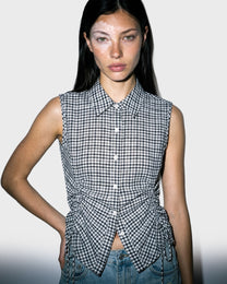 Ruched Gingham Blouse