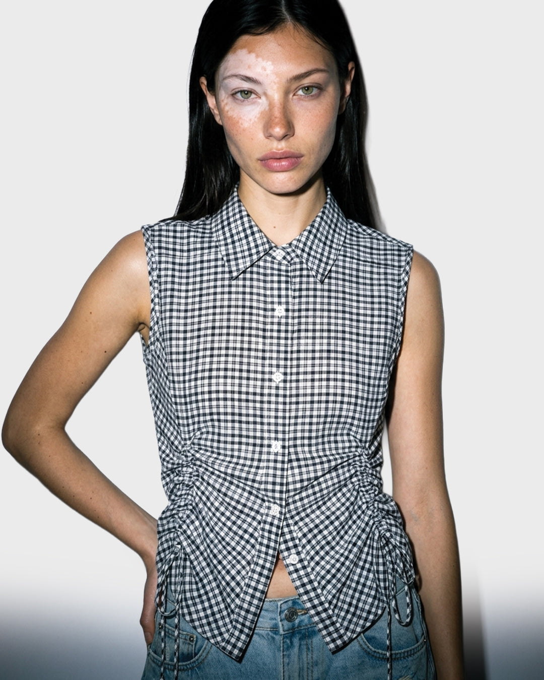 Ruched Gingham Blouse