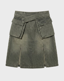Cross Waist Denim Skirt