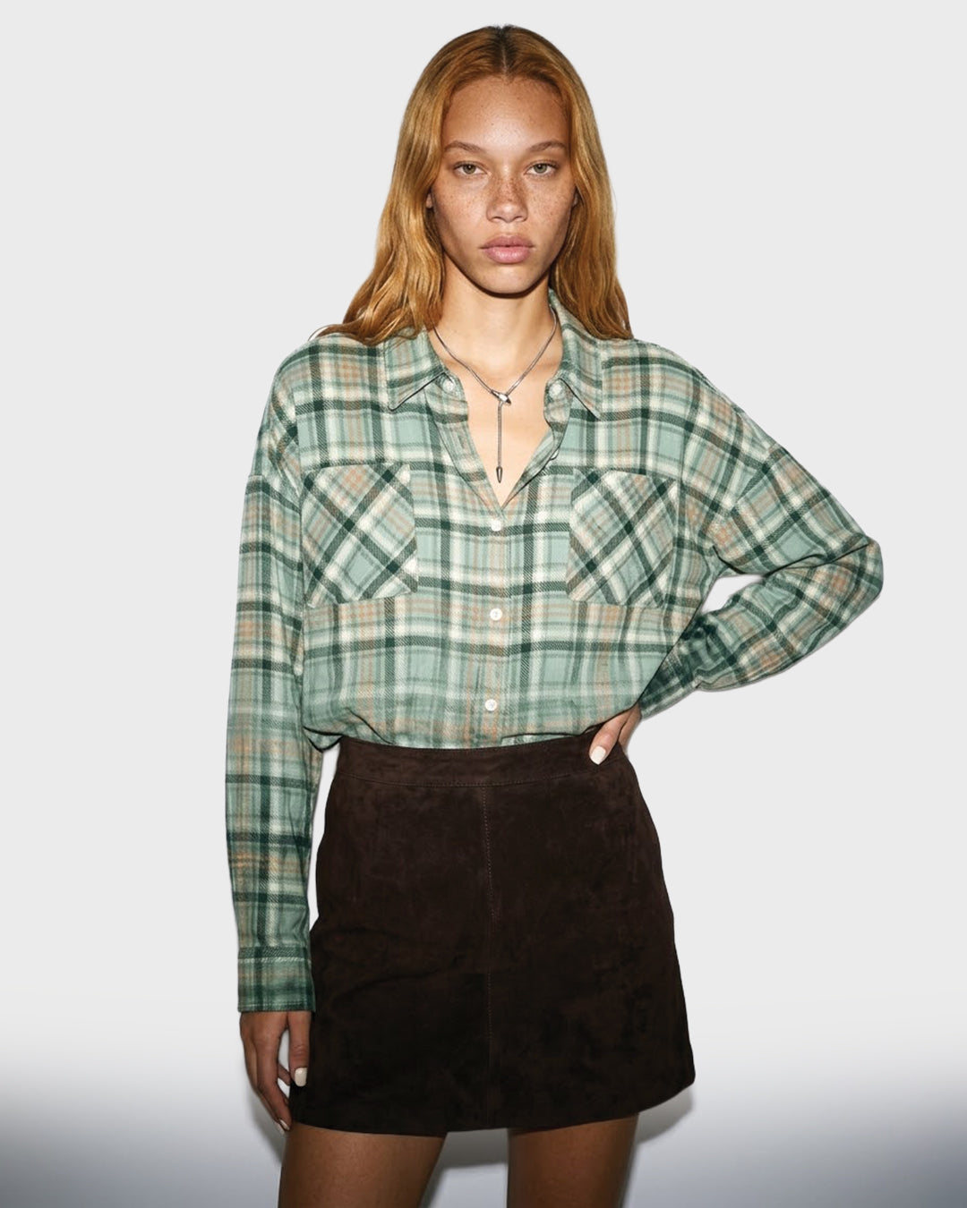 Cloud Wash Plaid Blouse