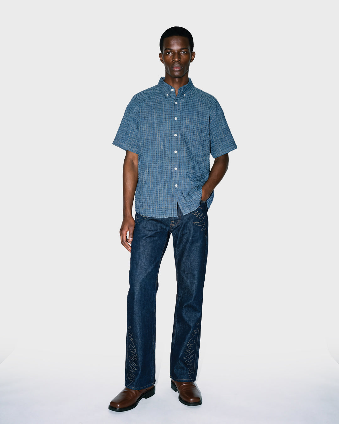 Camicia a quadri goffrata