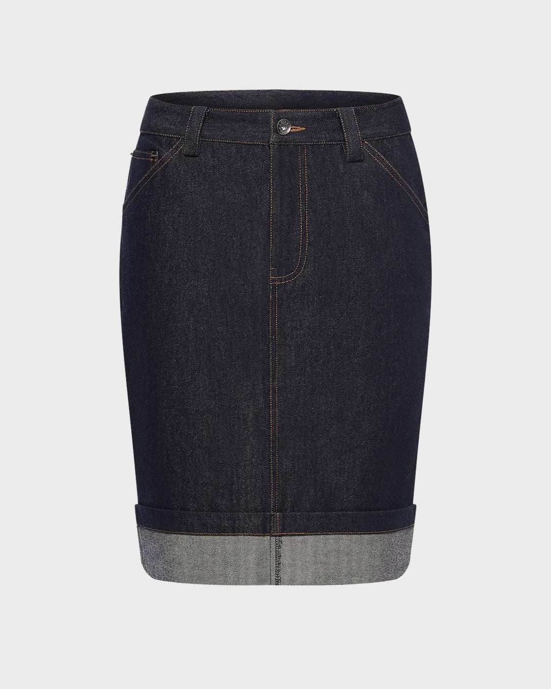 Cuffed Denim Pencil Skirt