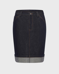 Cuffed Denim Pencil Skirt