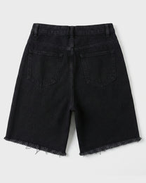 Off Black Frayed Denim Shorts