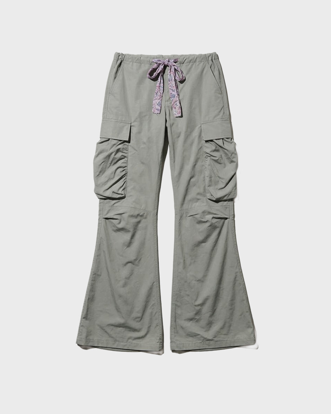 Print Tie Flare Cargo Pants
