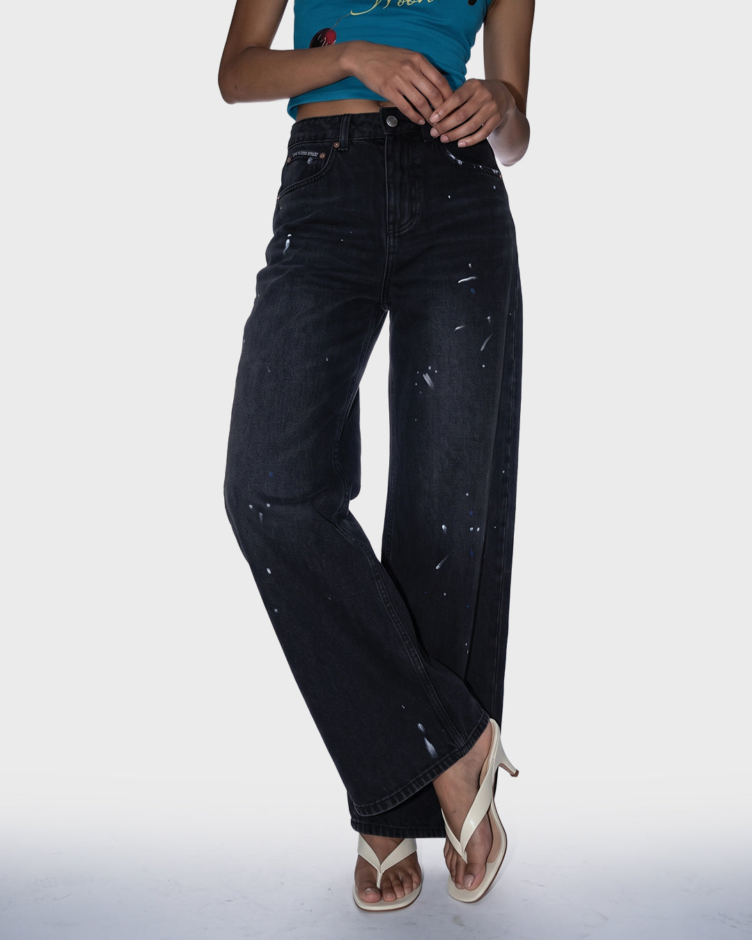 Noir Splatter Wide Jeans