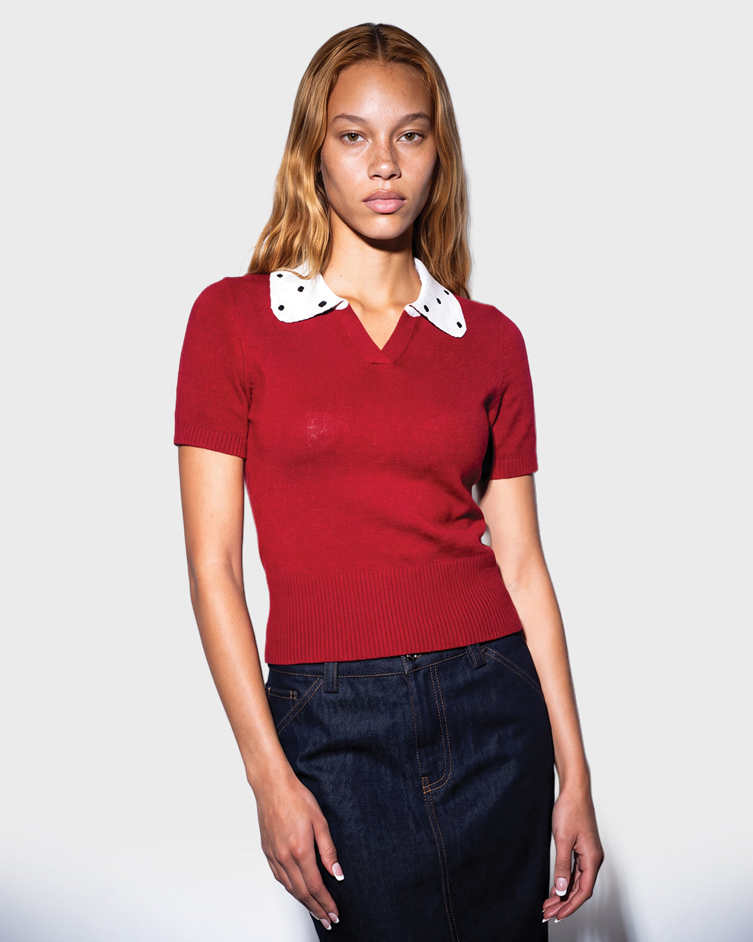 Spotted Collar Knit Polo