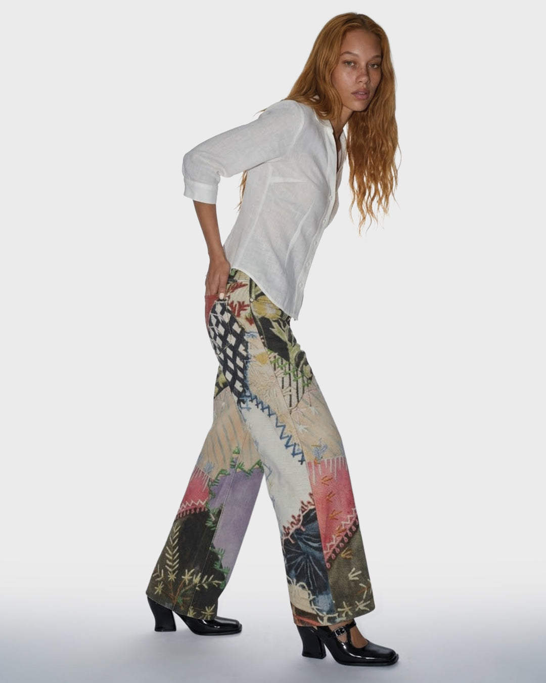 Patchwork Print Jeans
