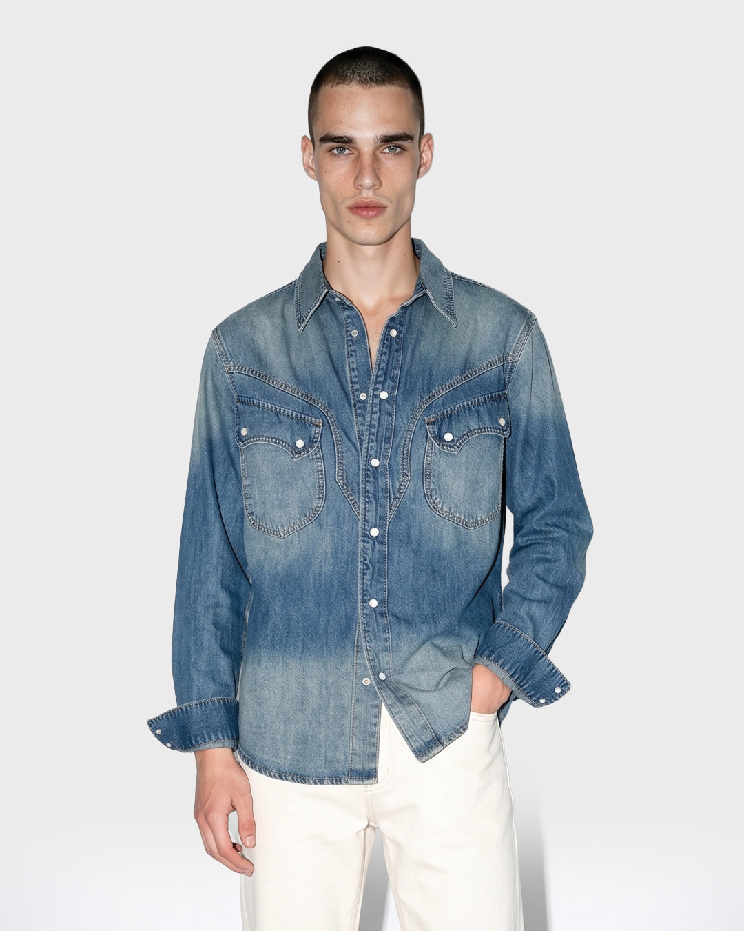 Camisa vaquera con botones de perla a presión