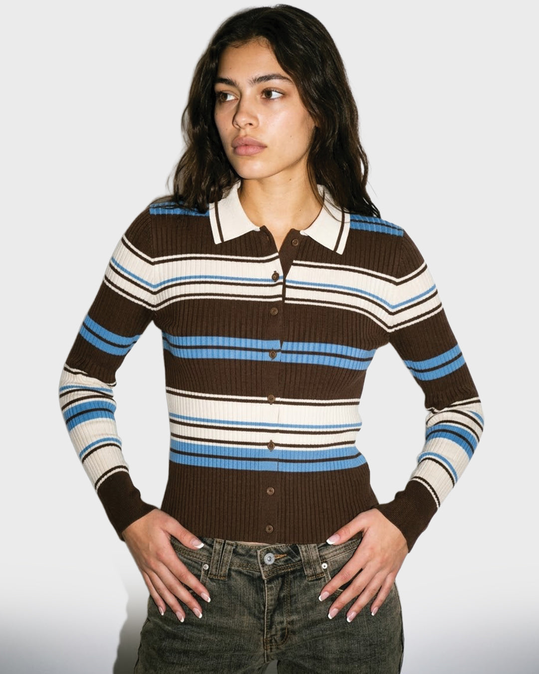 Mocha Stripe Knit Cardigan