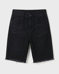 Off Black Frayed Denim Shorts