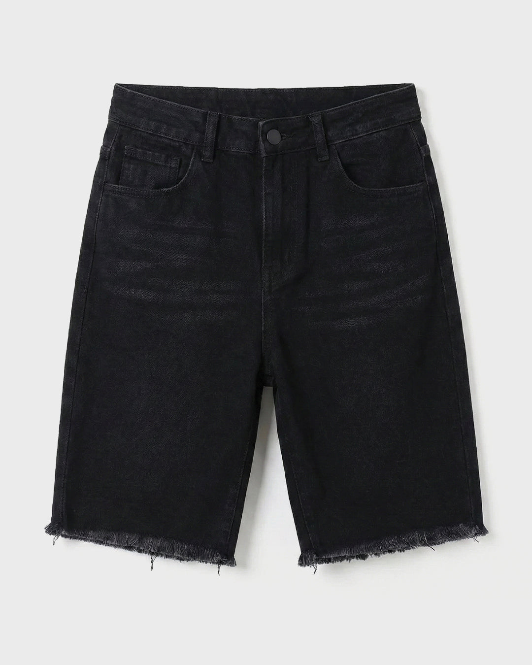 Off Black Frayed Denim Shorts