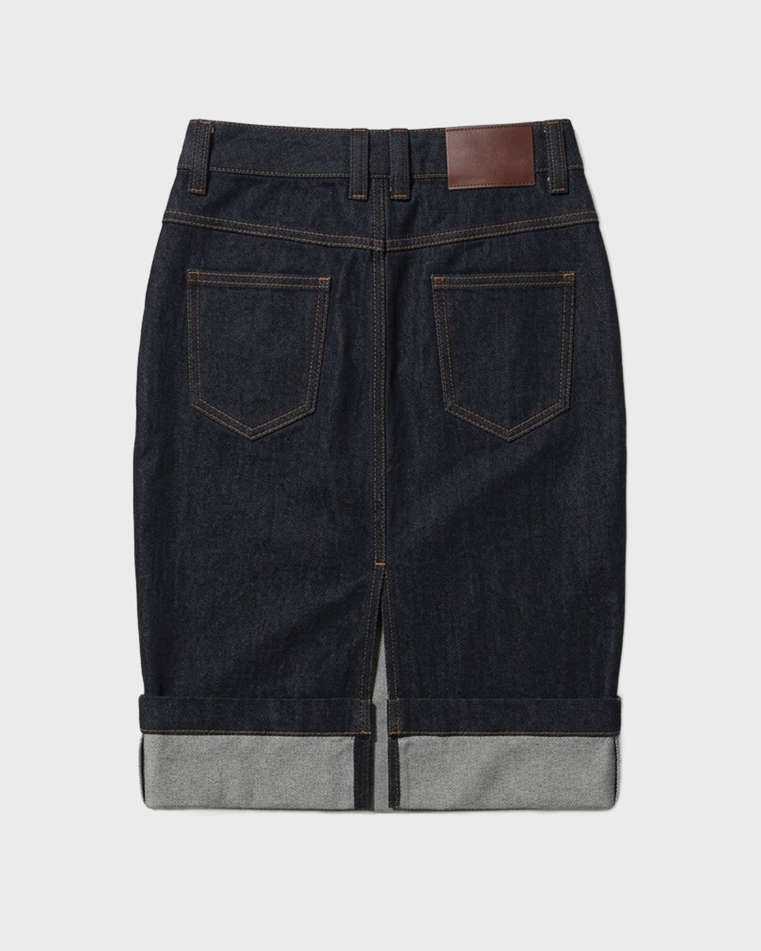 Cuffed Denim Pencil Skirt