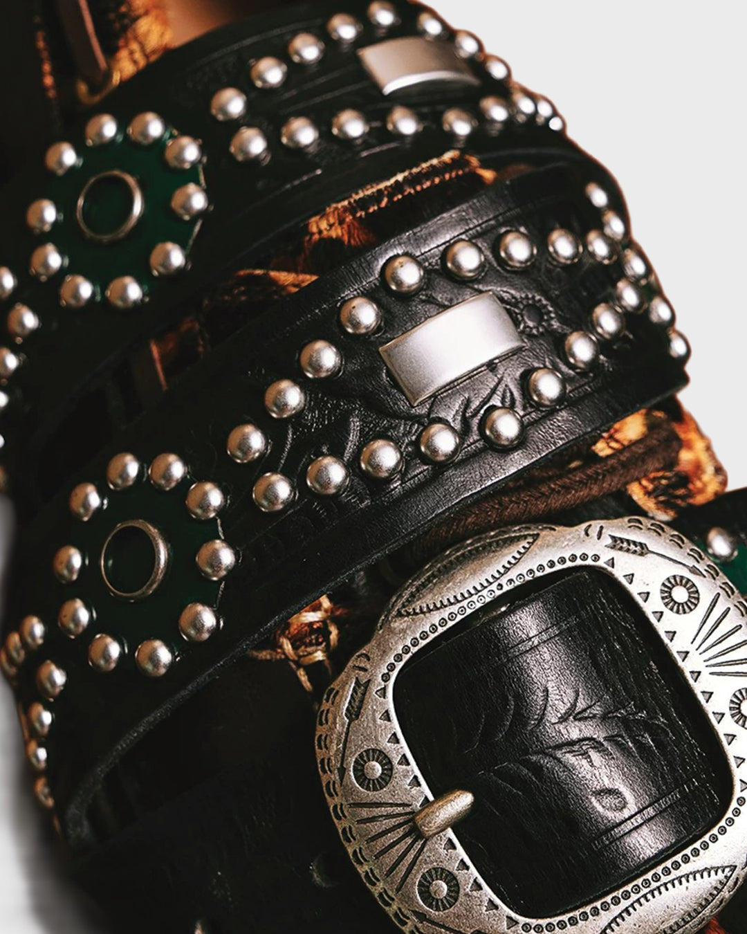 Rosette Leather Stud Belt