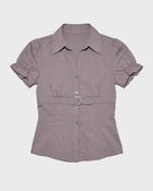 Ruched Sleeve Pinstripe