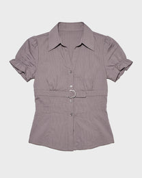 Ruched Sleeve Pinstripe