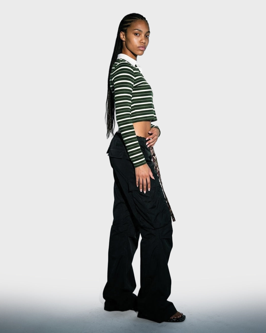 Print Tie Flare Cargo Pants