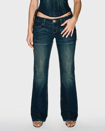 Dark Wash Low-Rise Flare Jeans