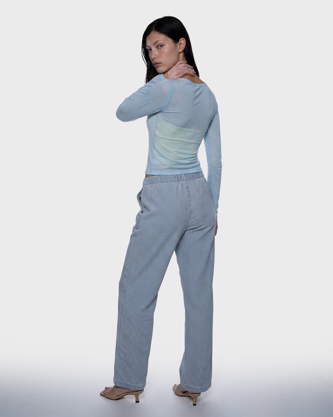 Pinstripe Draw Denim Trouser