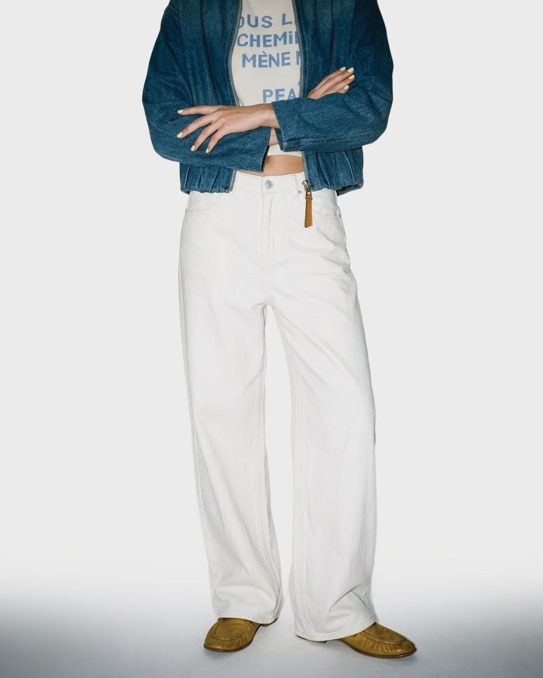 Ecru Wide Leg Jeans