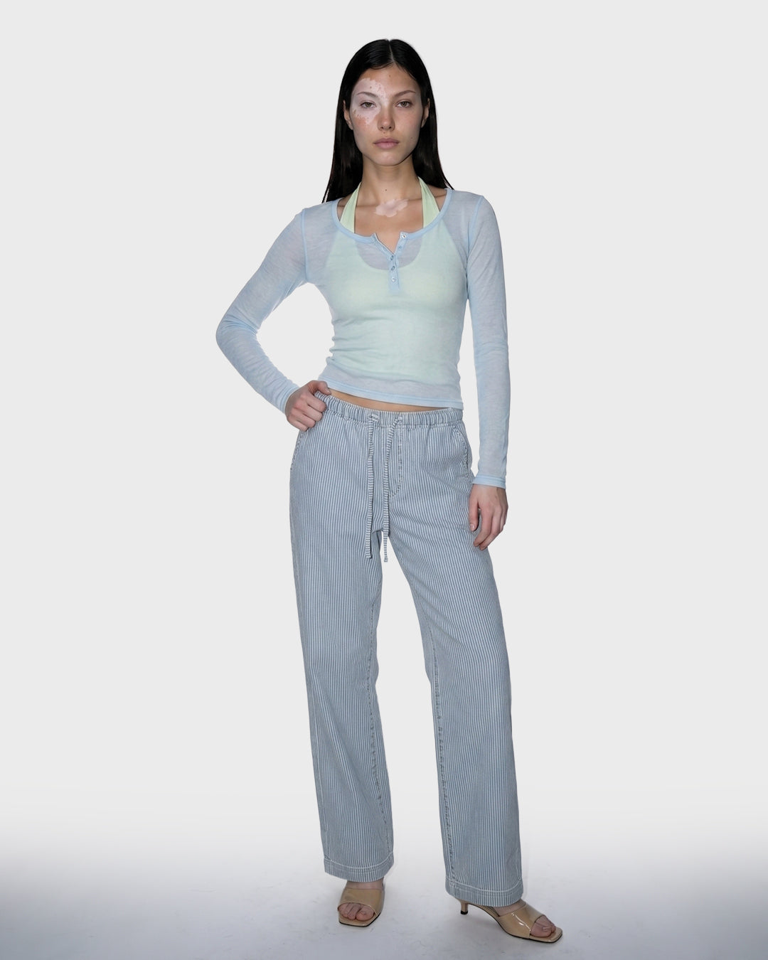 Pinstripe Draw Denim Trouser