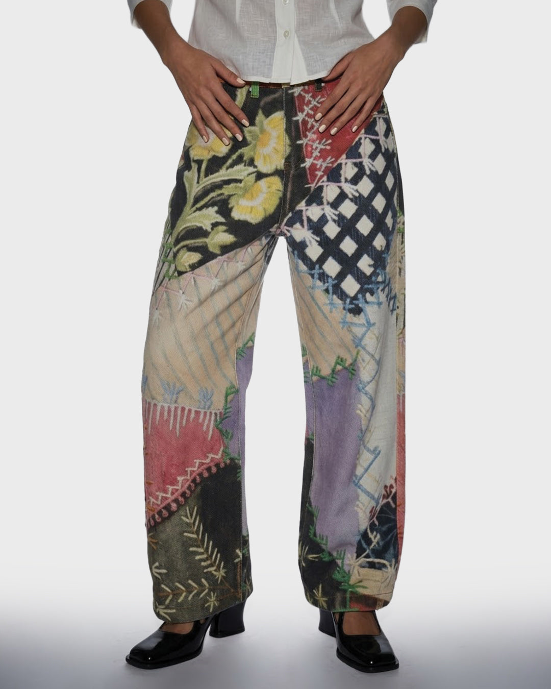 Patchwork Print Jeans
