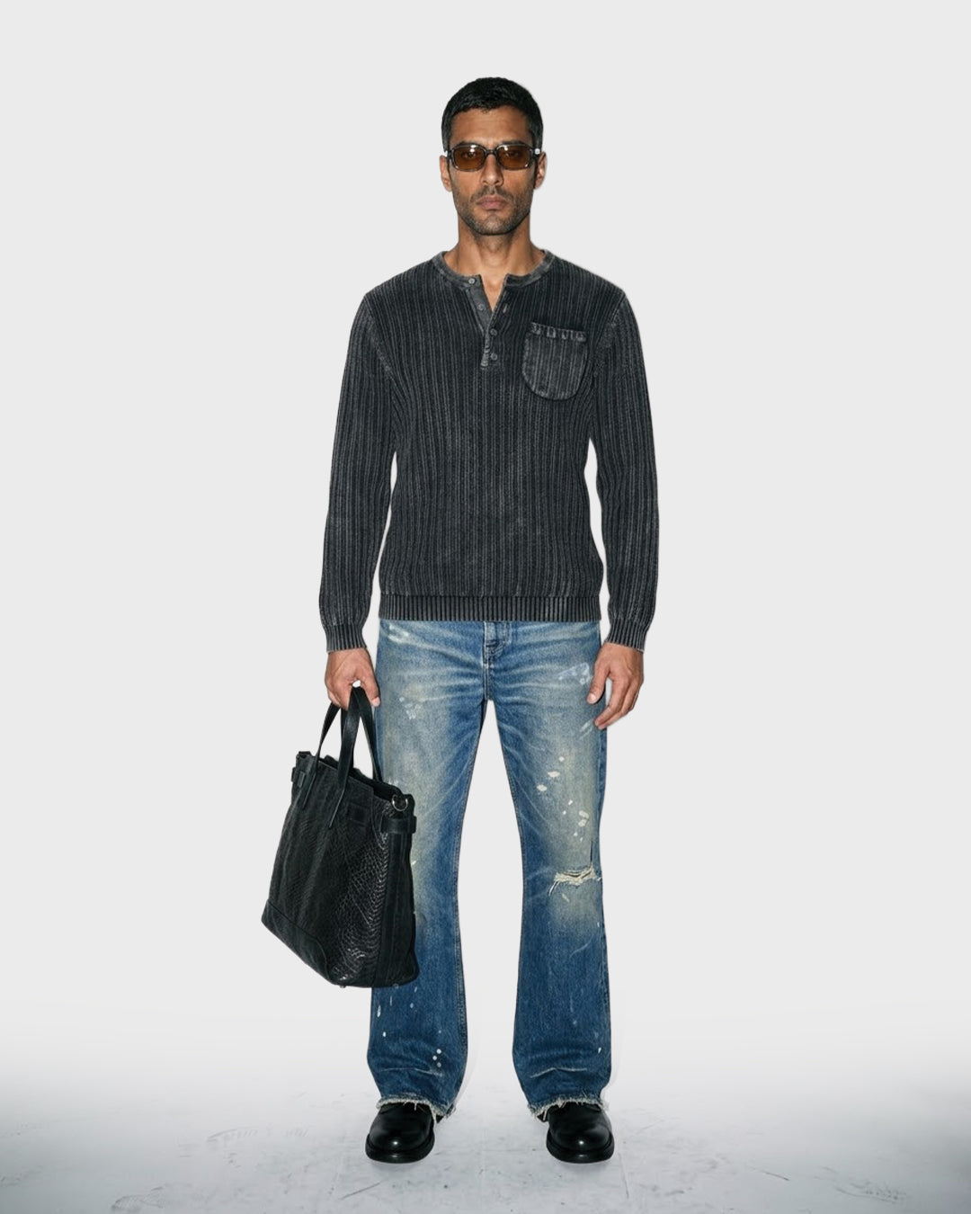 Washed Henley Knit
