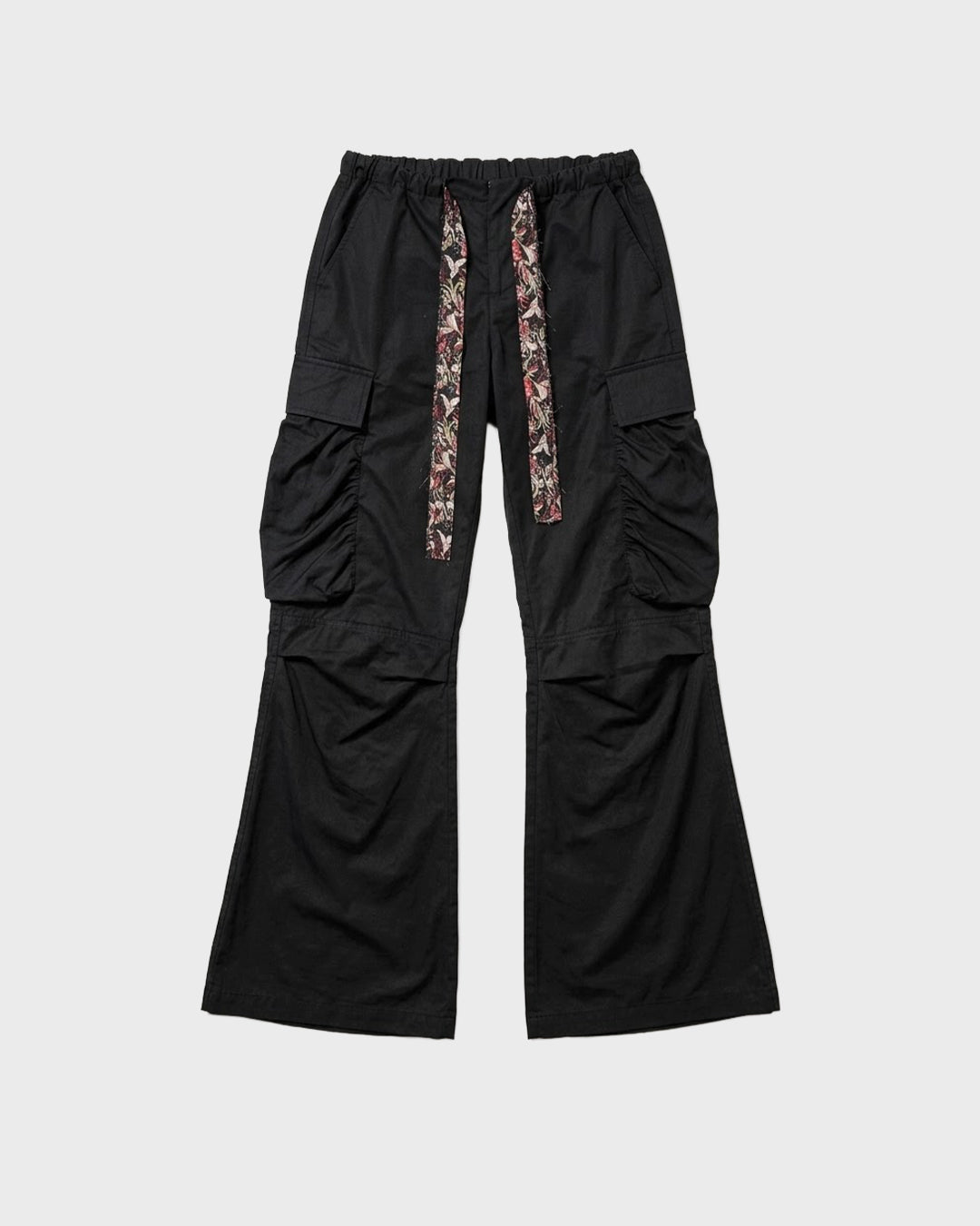 Print Tie Flare Cargo Pants