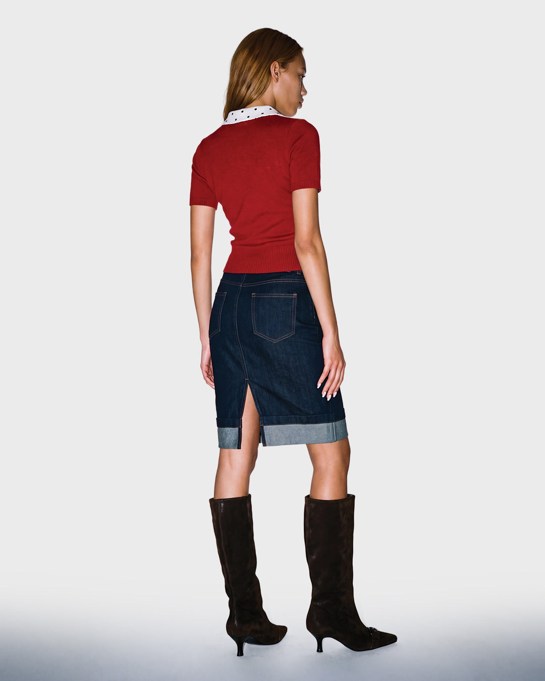Cuffed Denim Pencil Skirt