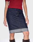 Cuffed Denim Pencil Skirt