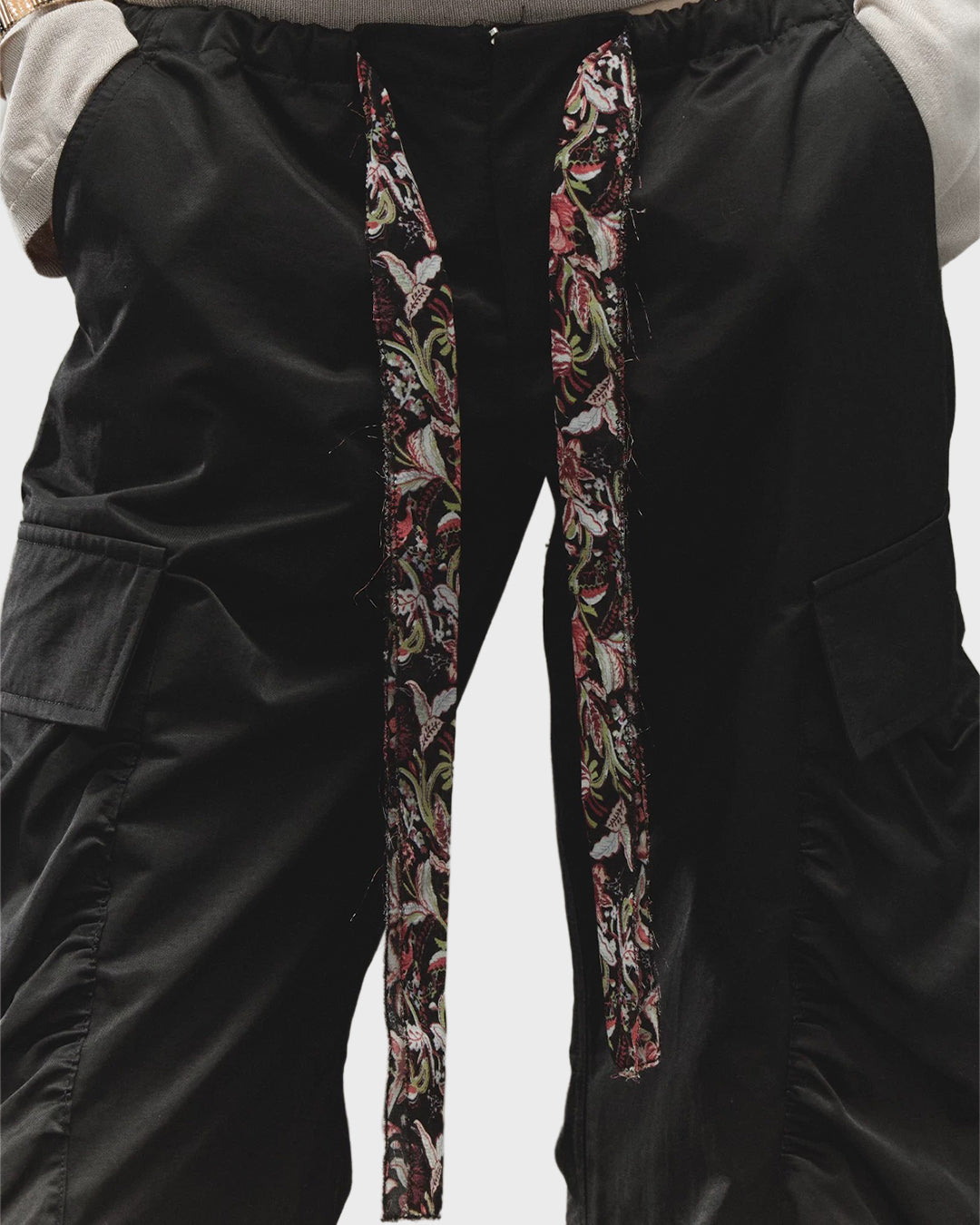 Print Tie Flare Cargo Pants