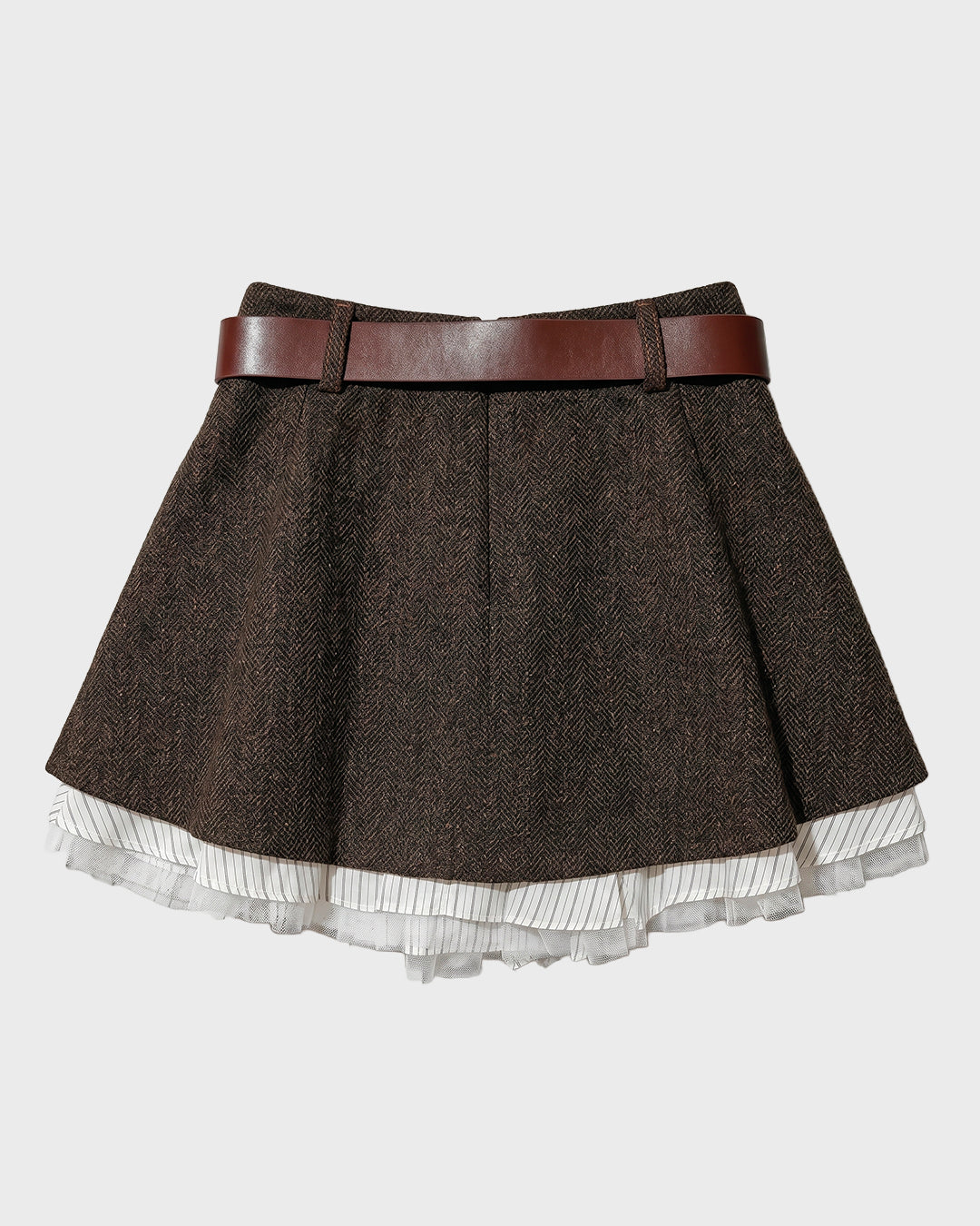 Belted Herringbone Skirt