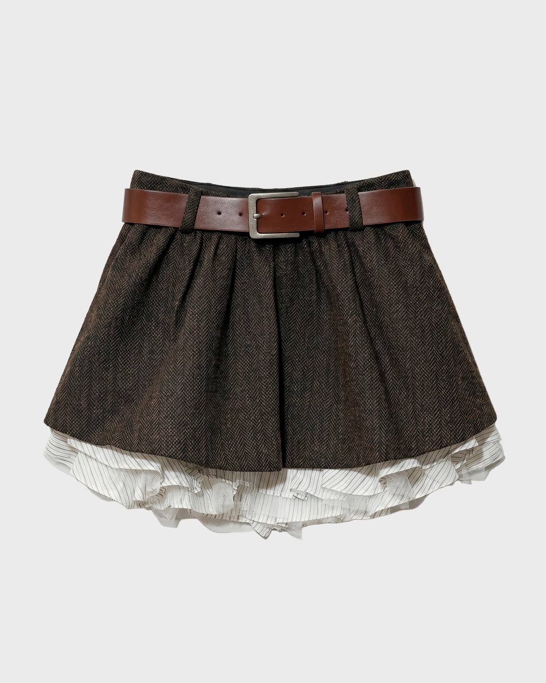 Belted Herringbone Skirt