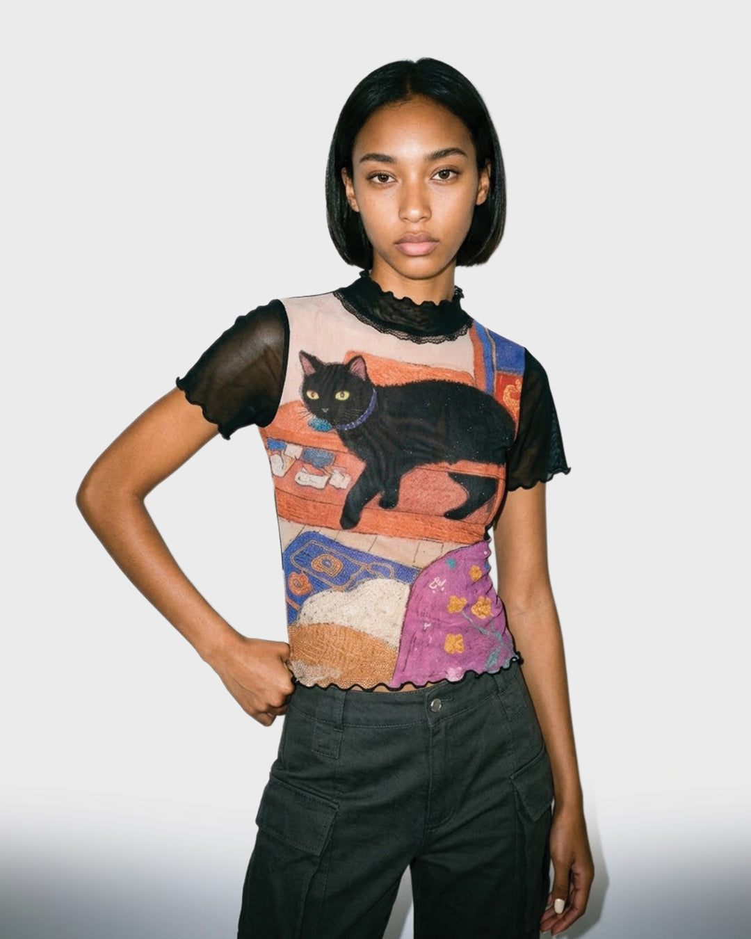Scallop Sheer Cat Tee