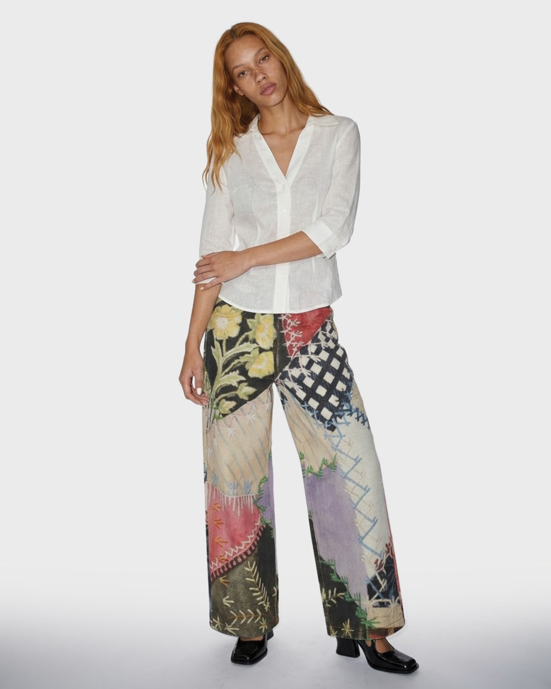 Patchwork Print Jeans