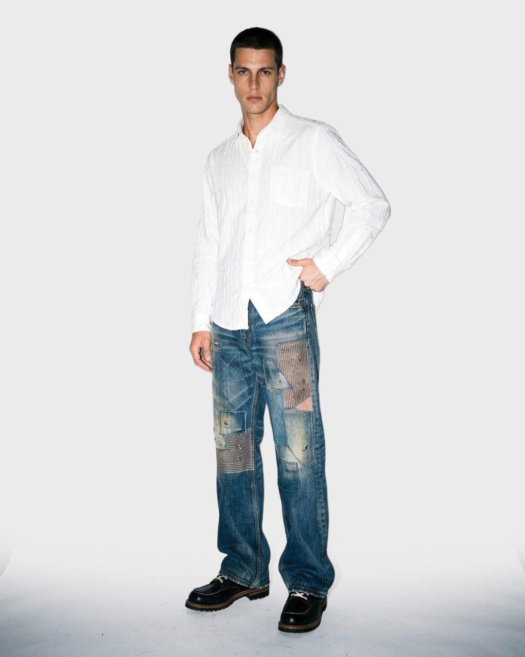 Running Stitch Patchwork Jeans
